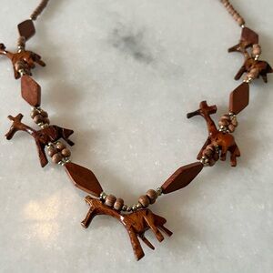 Hand-Carved Wooden Giraffe Beaded Necklace – Boho Statement